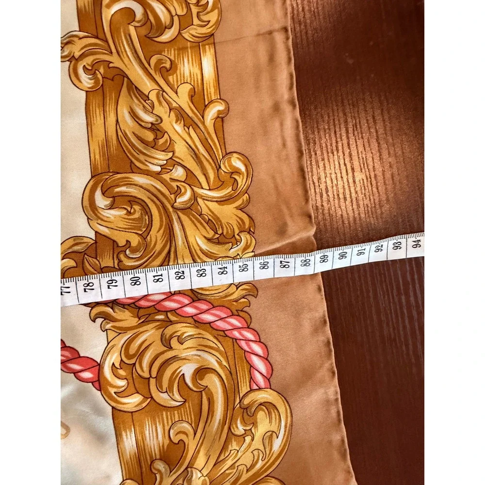 Moschino Silk Scarf Pace Amore e Fantasia Baroque Floral Gold Pink Square 35x35